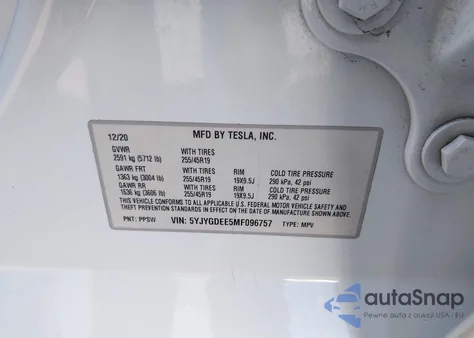 2021 Tesla Model Y Long Range Dual Motor All-Wheel Drive from USA, damaged, VIN 5YJYGDEE5MF096757
